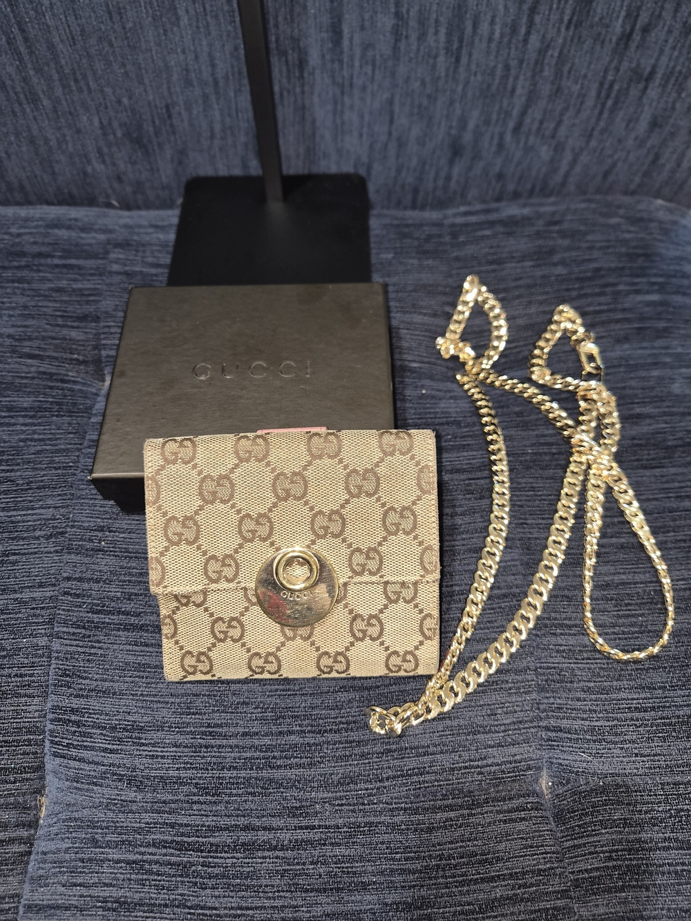 Authentic Gucci GG Canvas Wallet On Chain Pink Leather Crossbody Monogram Box - Picture 2 of 15